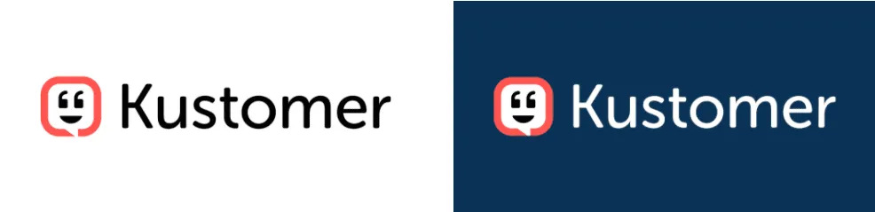 Kustomer logo shown on a light background and on a dark navy background