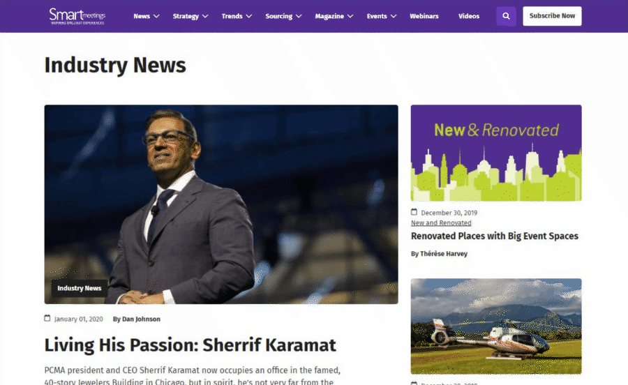 Smart Meetings Industry News listing page on the rebuilt WordPress platform