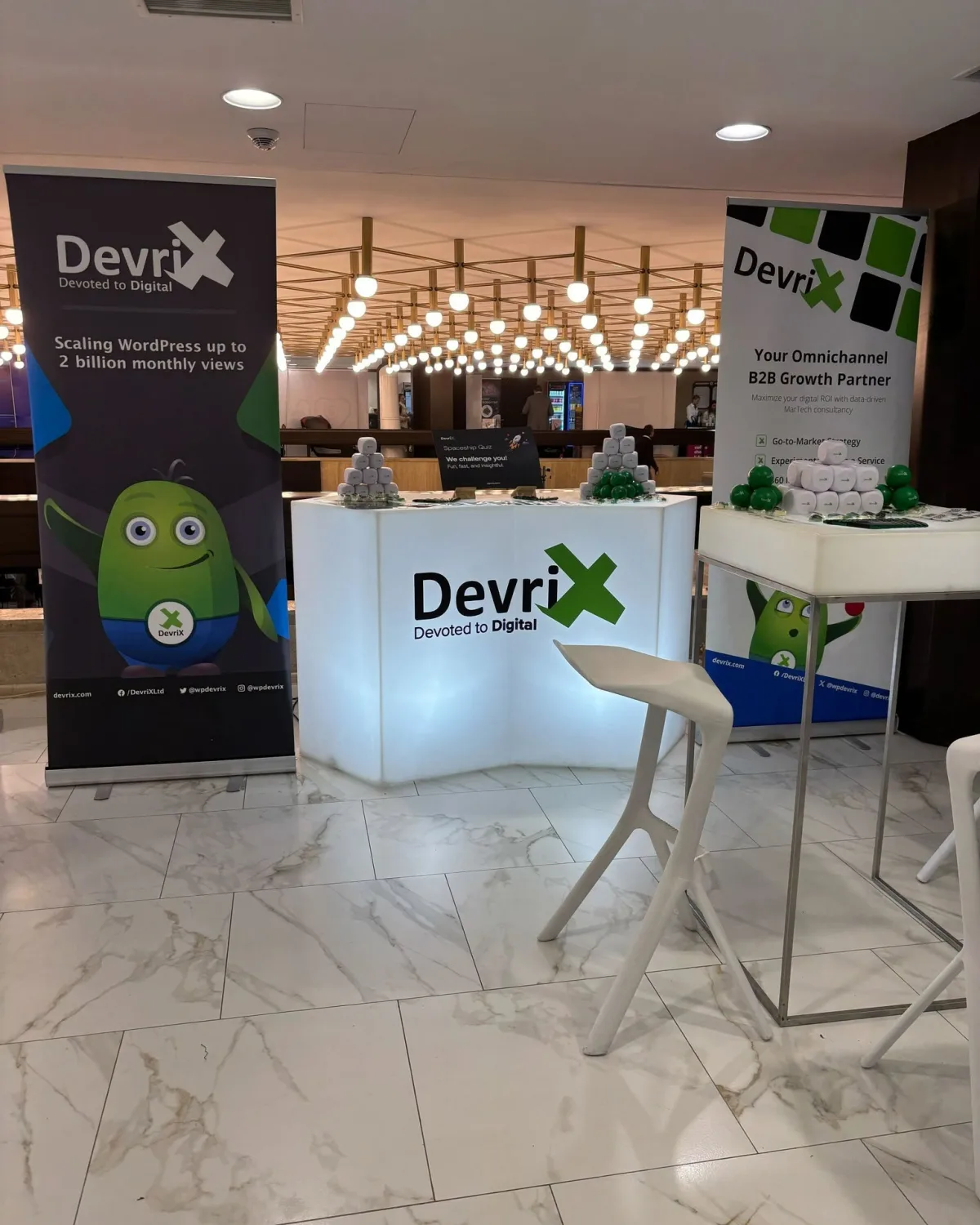 DevriX branded bar and roll-up banners