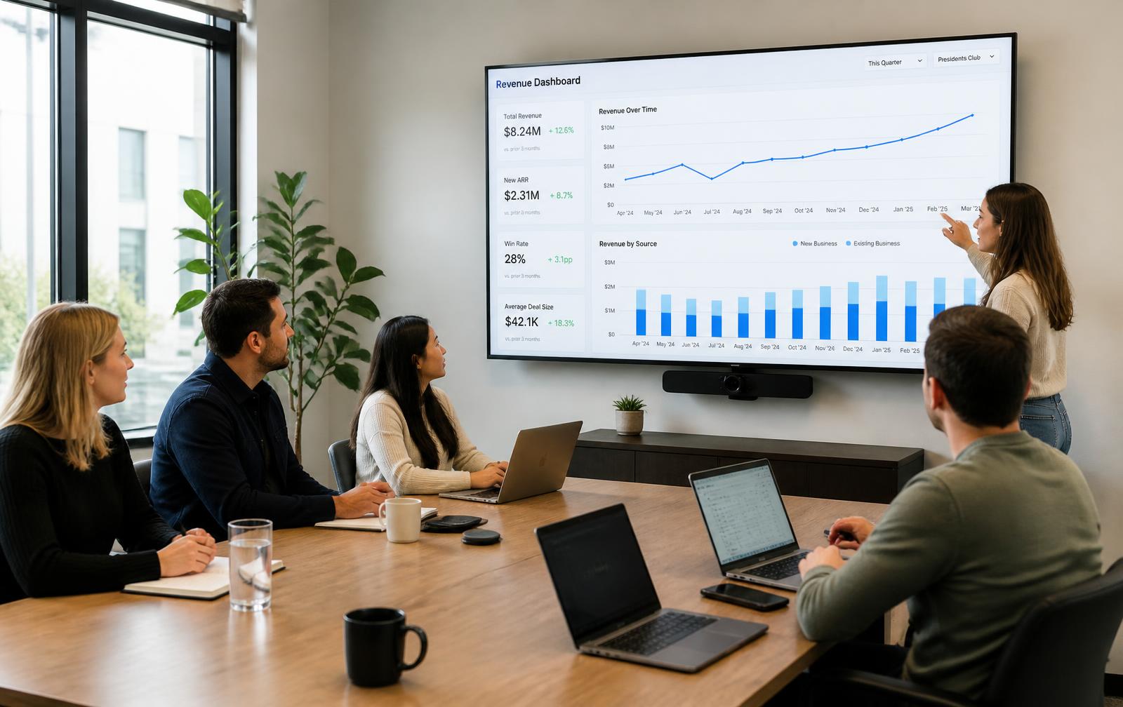 Revenue team reviewing a forecasting dashboard
