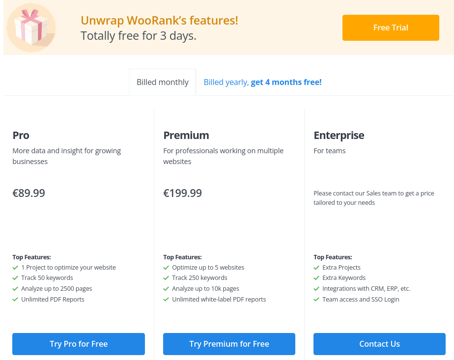 WooRank pricing plans