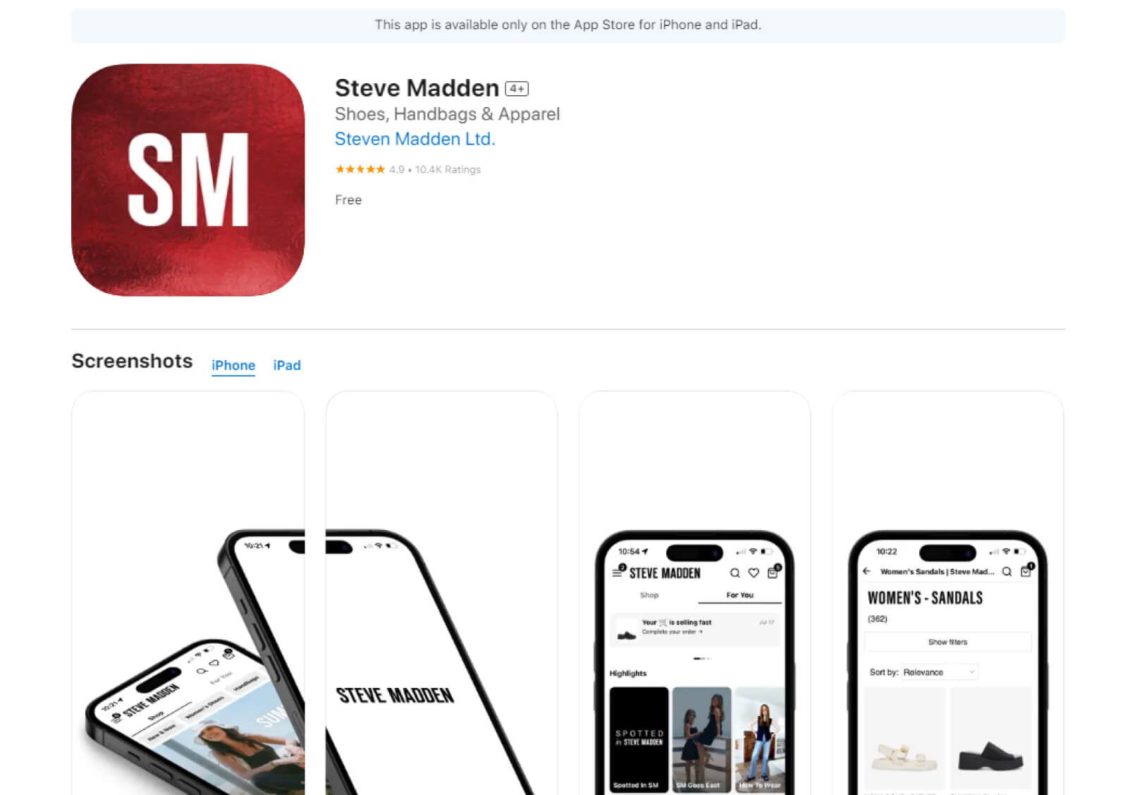 Steve Madden app icon and interface showcasing personalized shopping experience for enhanced customer engagement as part of the latest ecommerce trends