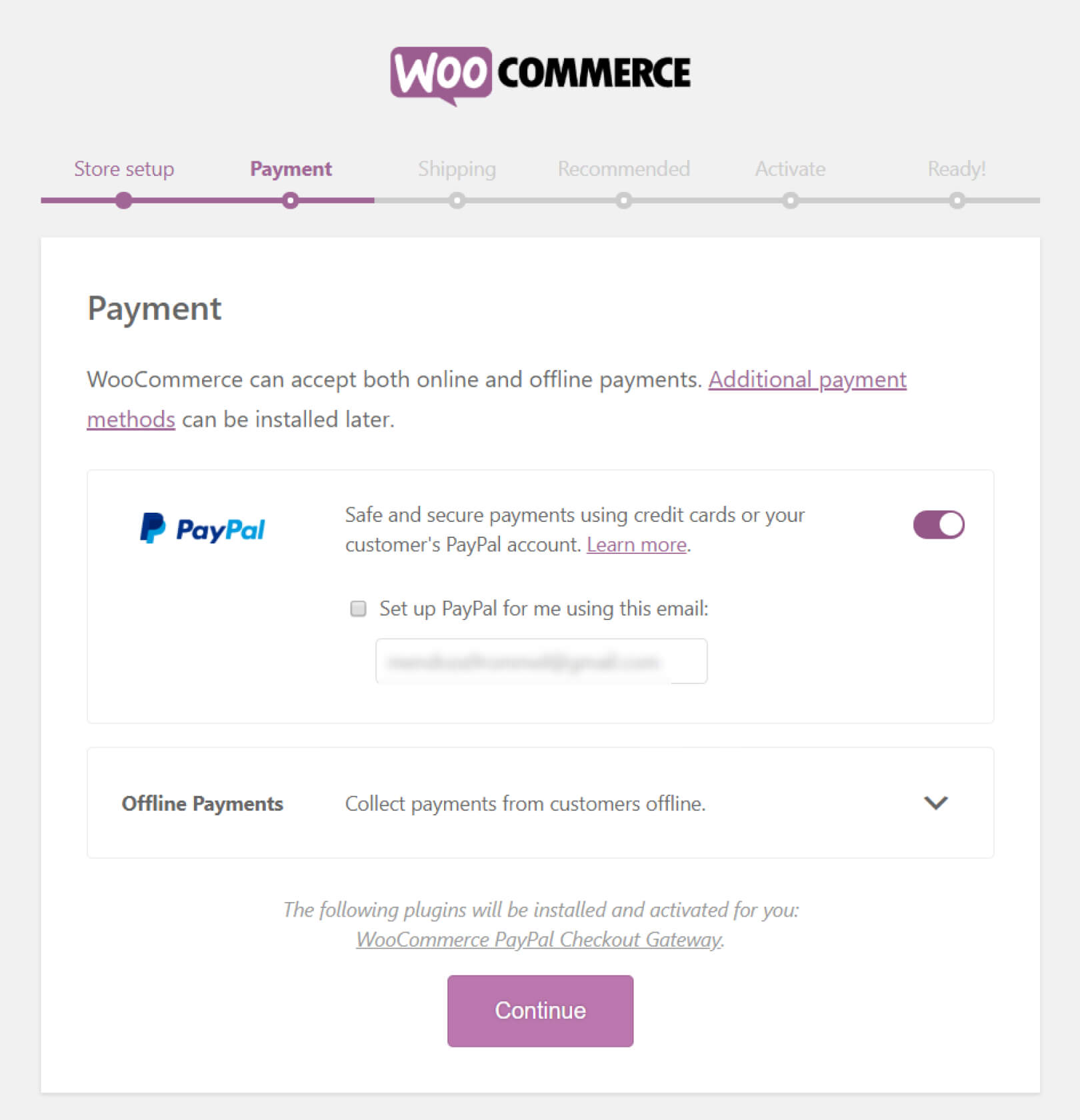 Installation of WooCommerce