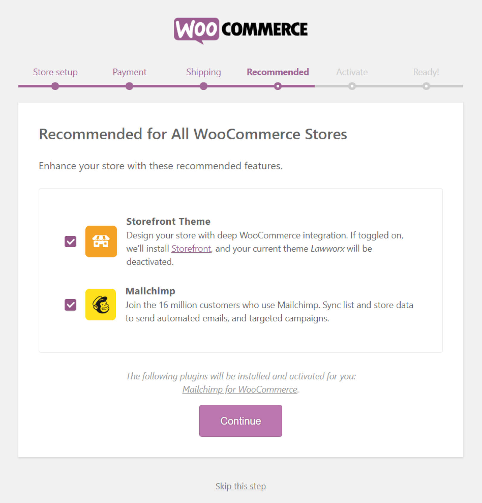 Installation of WooCommerce