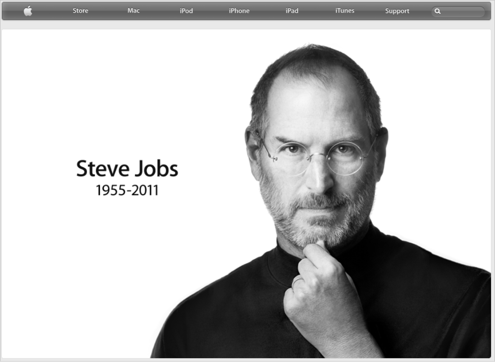 Dark site example - Apple website homepage takeover upon Steve Job’s death.