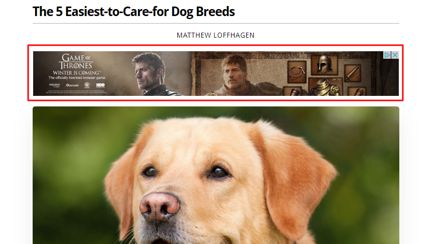 Game of Thrones ad banner on Obsev blog
