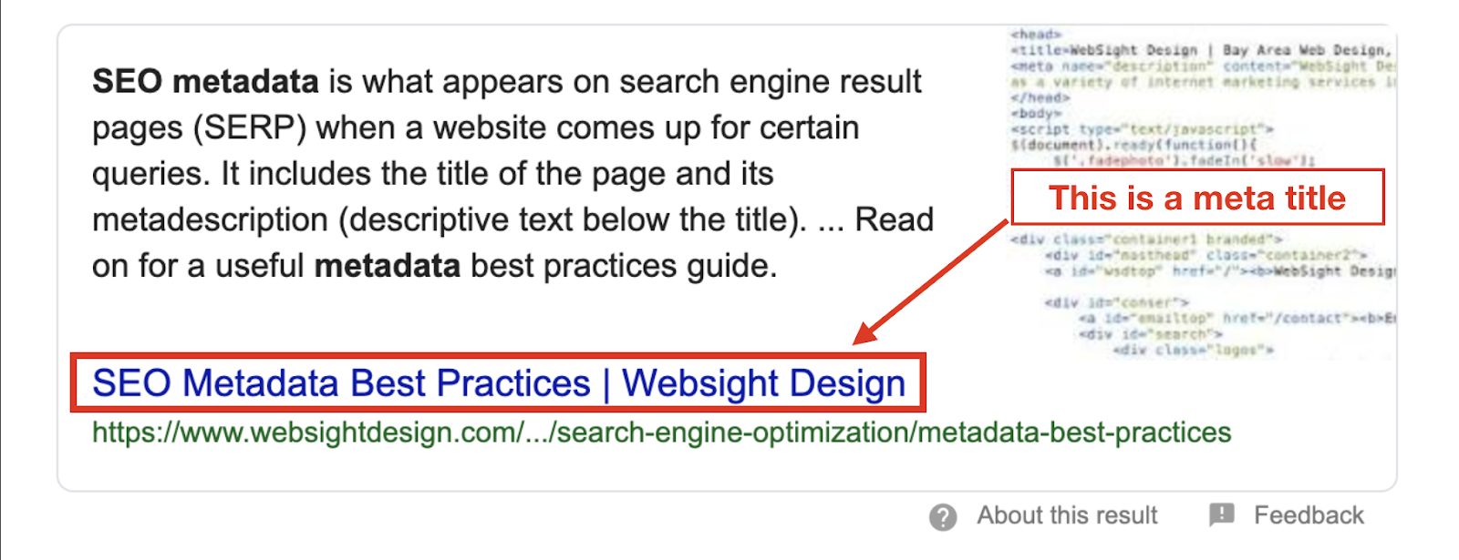 Example of metadata as a search engine result