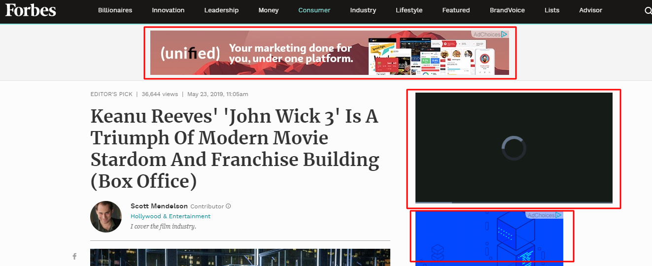 Forbes website ad placement