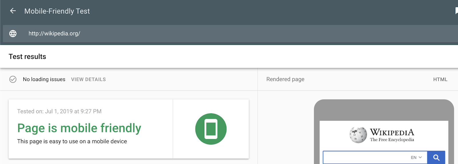 Google's Mobile Friendly tool