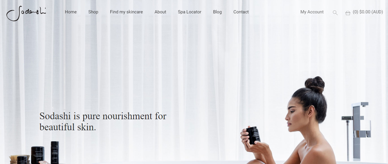 Sodashi skincare ecommerce website