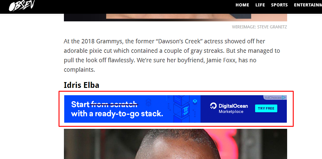 ads placement on Obsev site
