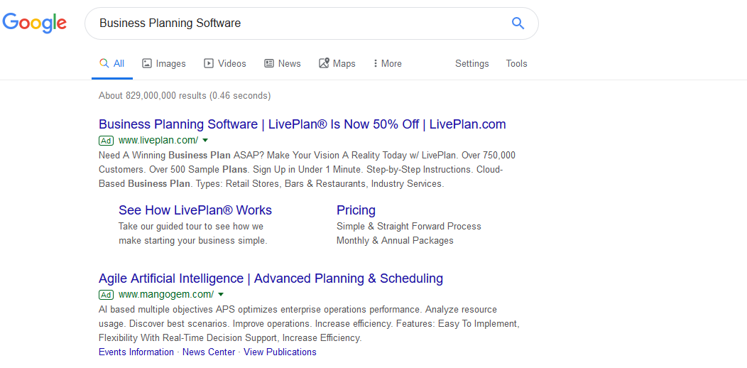 business planning software google search results