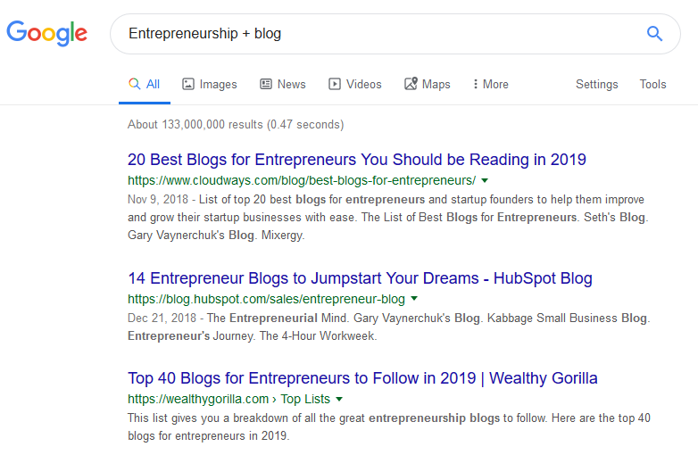 entrepreneurship plus blog google search