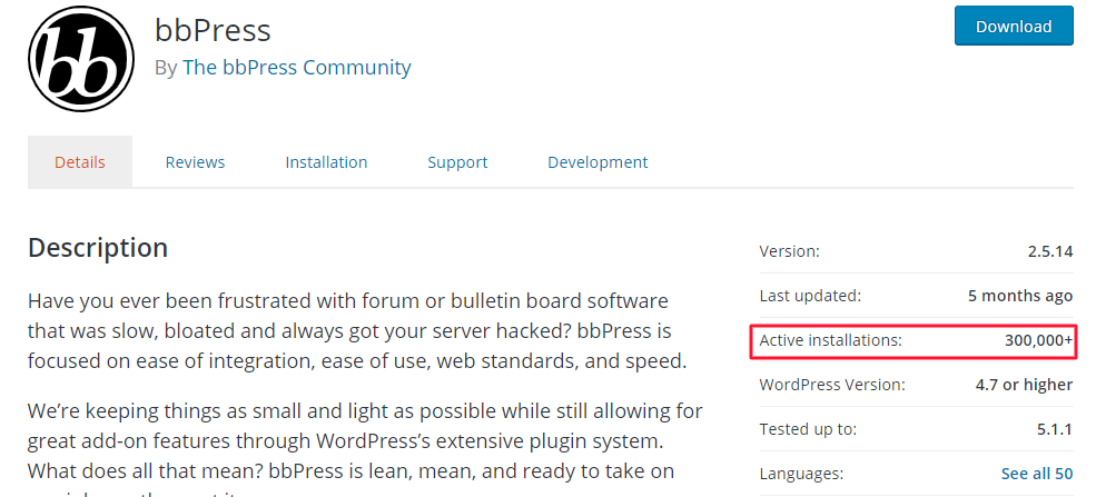 big number of active installation of a WordPress plugin