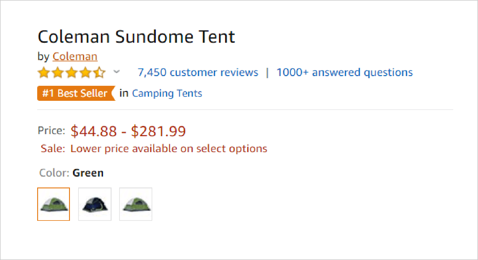 Coleman Sundome Tent using social proof bestseller