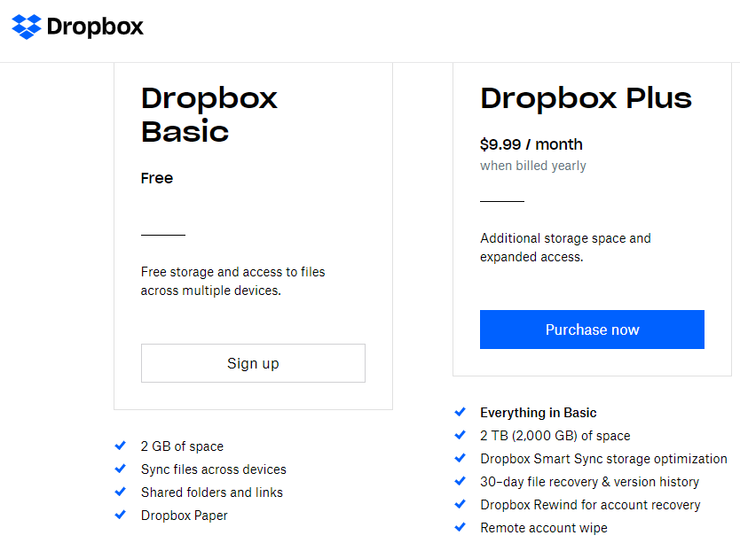 Dropbox pricing