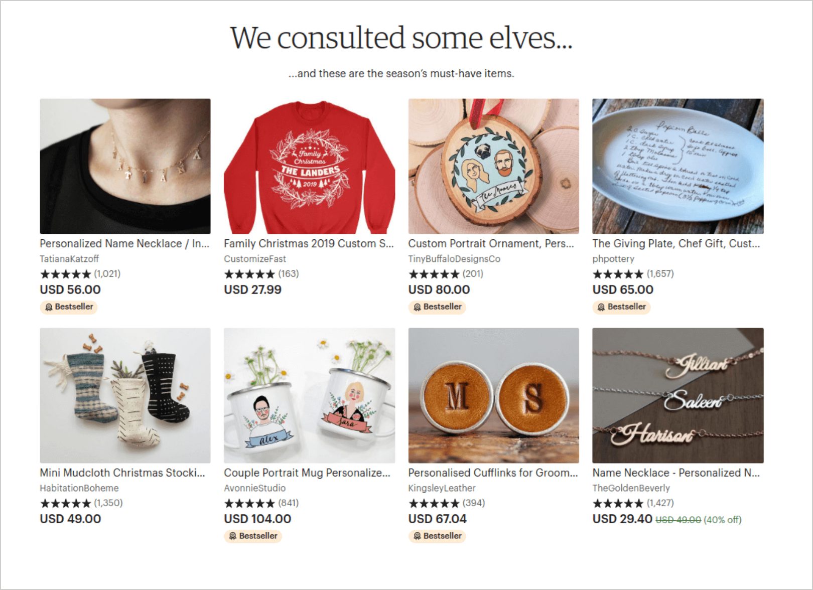 Etsy curated items