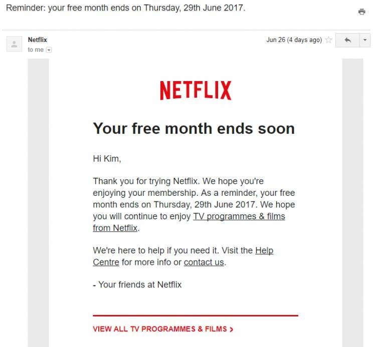 Netflix email reminder