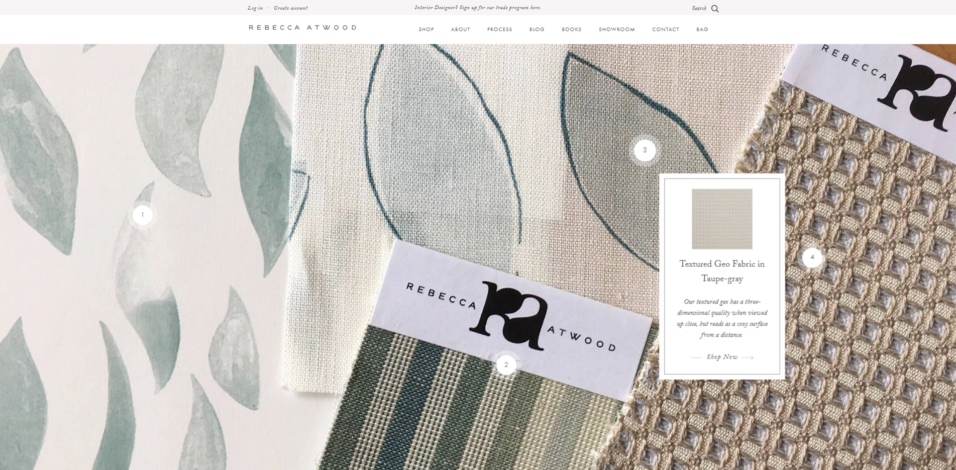 Rebecca Atwood Designs where customers can buy from the homepage