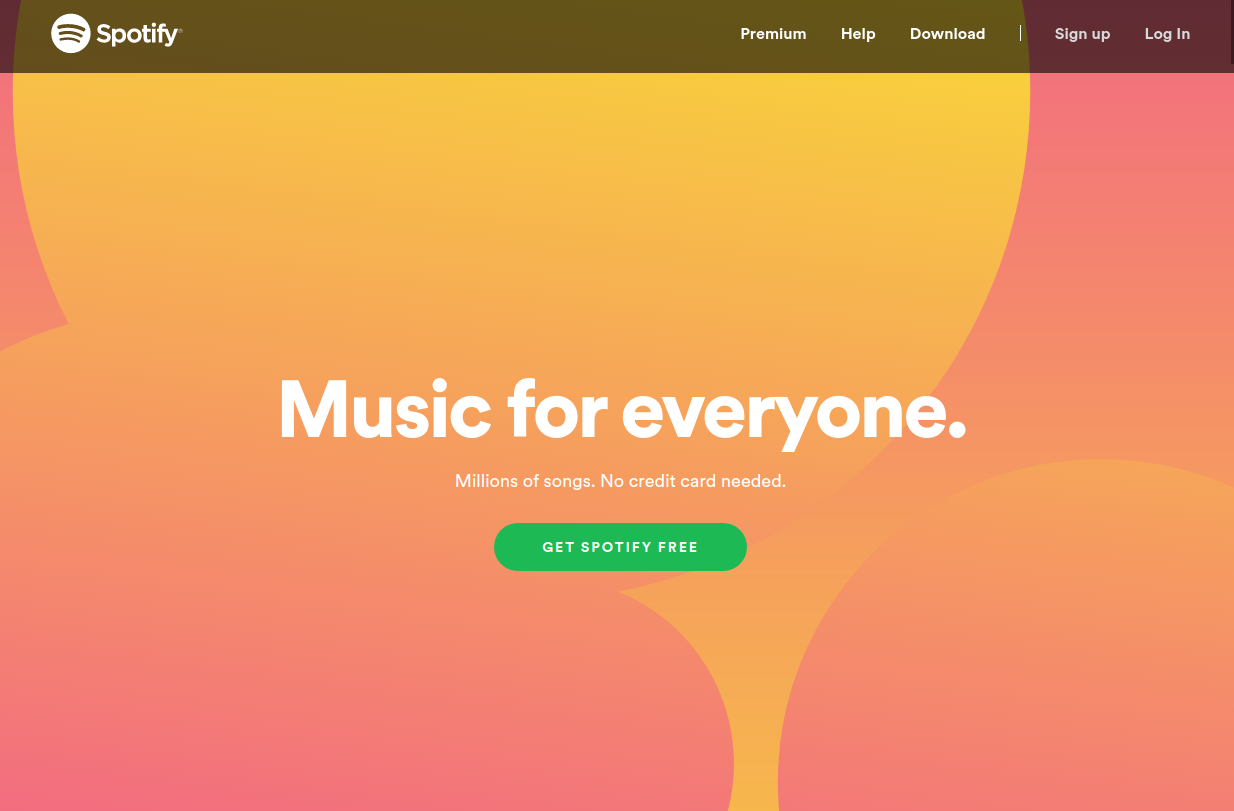 Spotify website with warm and cheerful colors