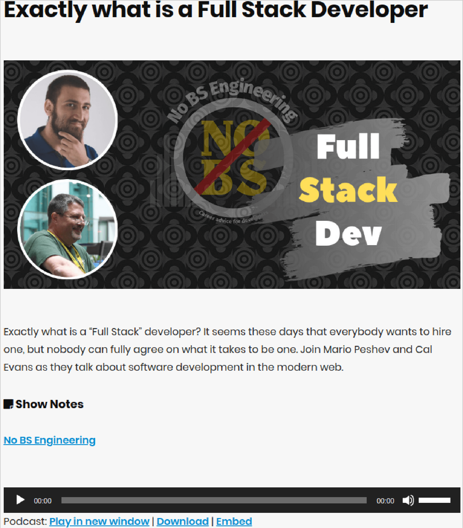 No BS Engineering Full Stack Dev Podcast