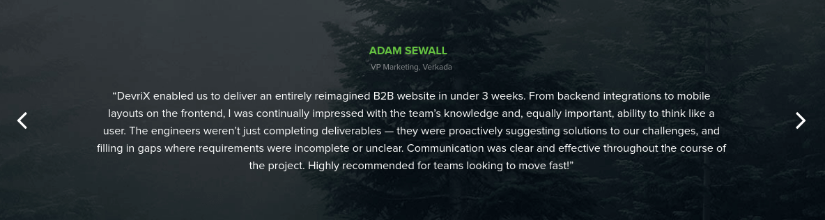 Testimonials DevriX Adam Sewall
