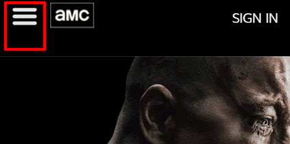AMC website Screenshot with Hamburger Menu