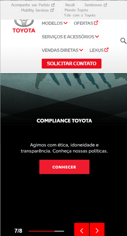 Toyota Brazil not optimized mobile WordPress layout