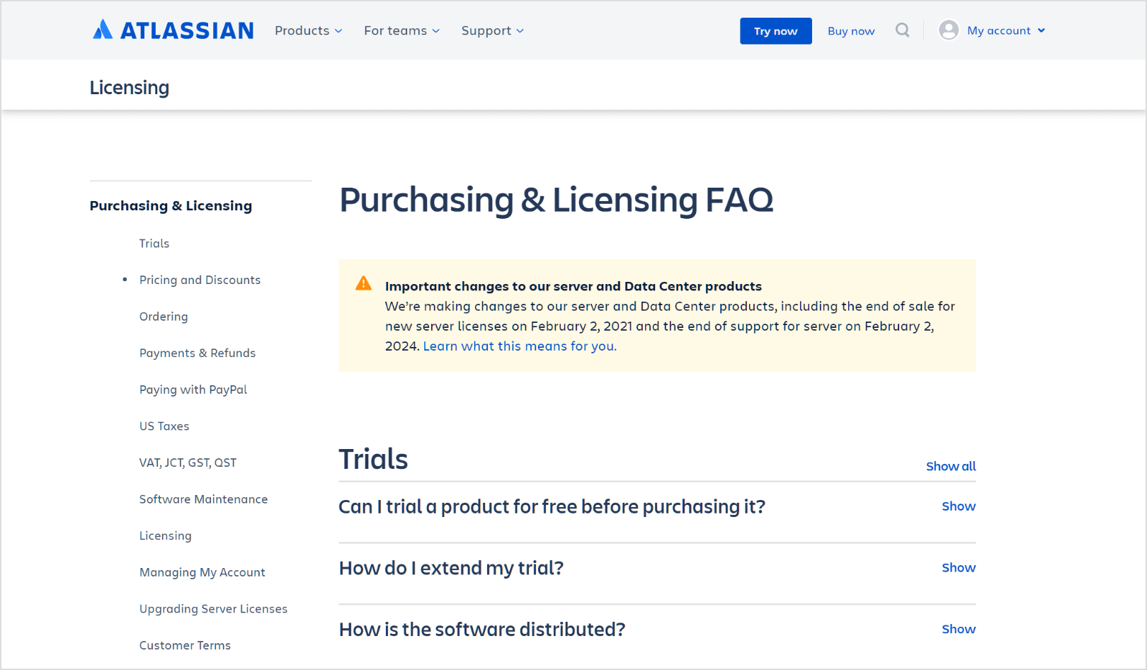 Atlassian’s FAQ page