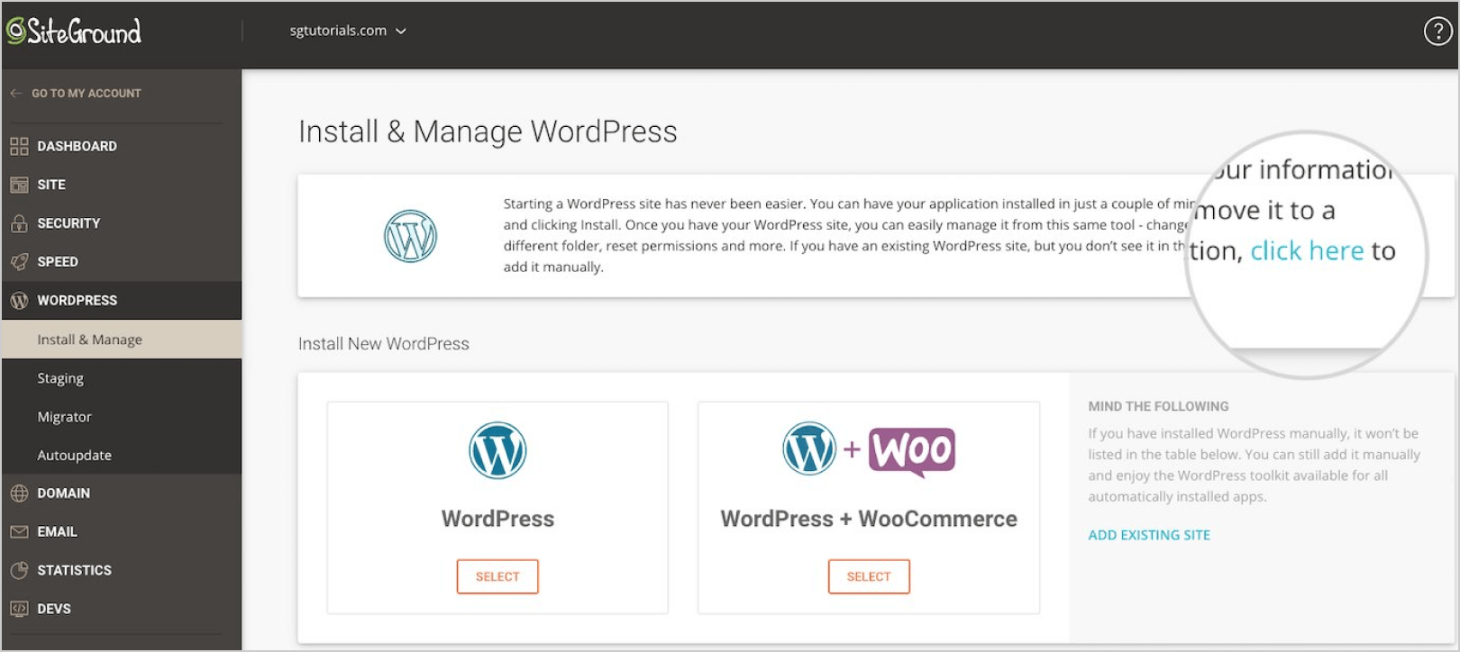Head to WordPress _ Install and Manage from your SiteGround dashboard