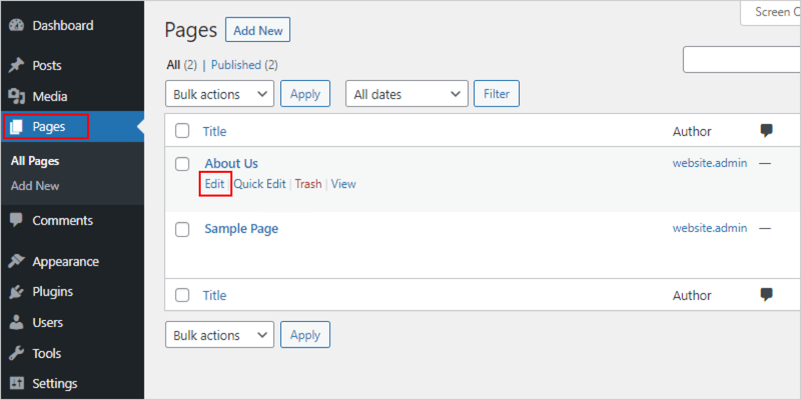 Or you can edit the existing pages from all pages and select the edit option