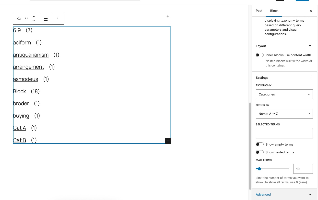 Terms Query Block