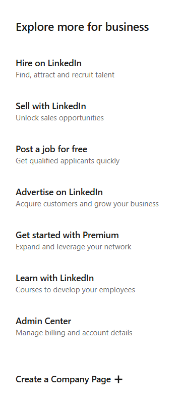 2026 LinkedIn Create Page menu
